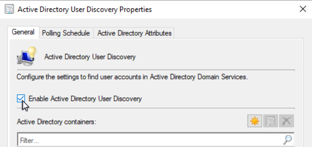 Enable Active Directory User Discovery
